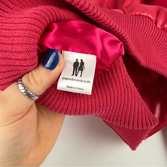 Paper Denim & Cloth Women’s Large Pink Faux Leather Bomber Jacket - Picture 7 of 10